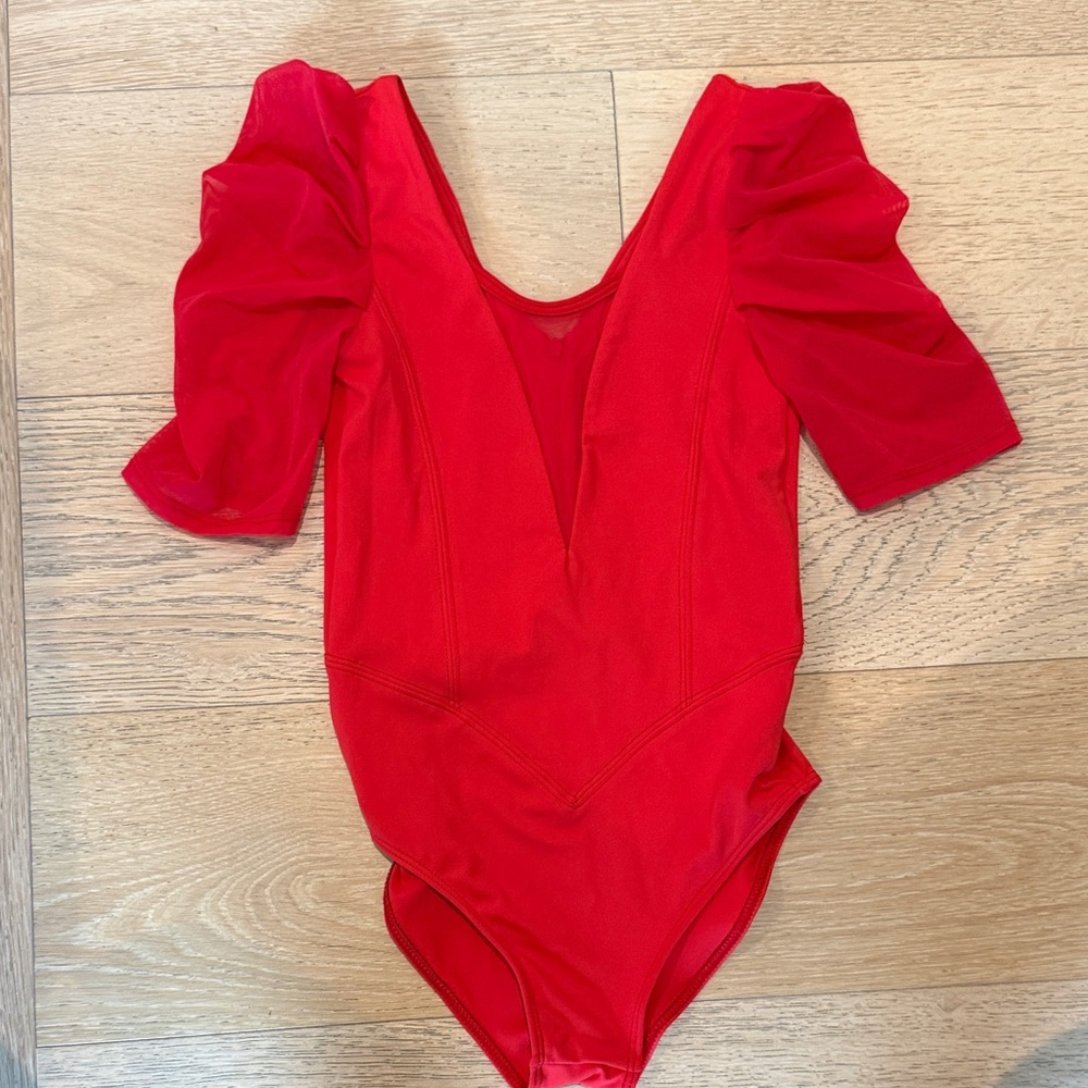 Tiger Friday Red Leotard with Puff Sleeves size adult XXS never worn